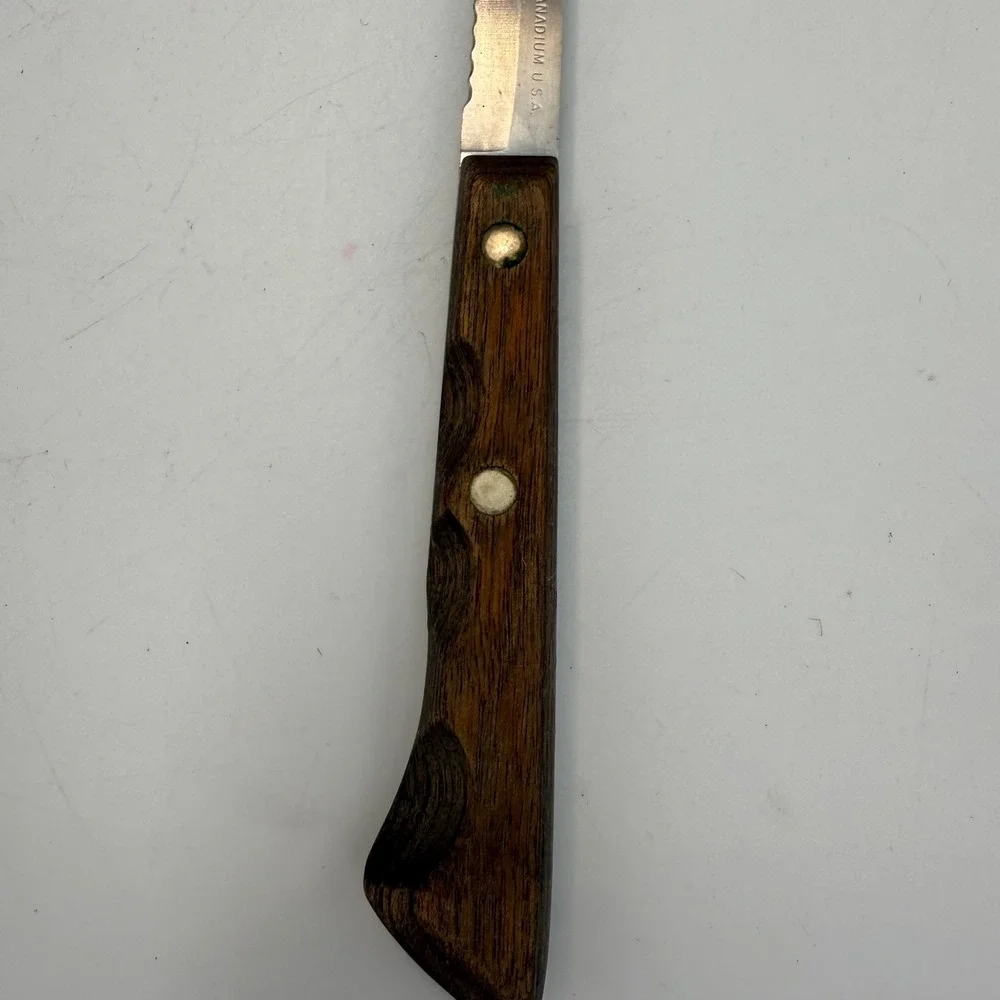 Vintage Ekco Flint Stainless Vanadium Knife and Meat Granny Fork Wood Handle USA